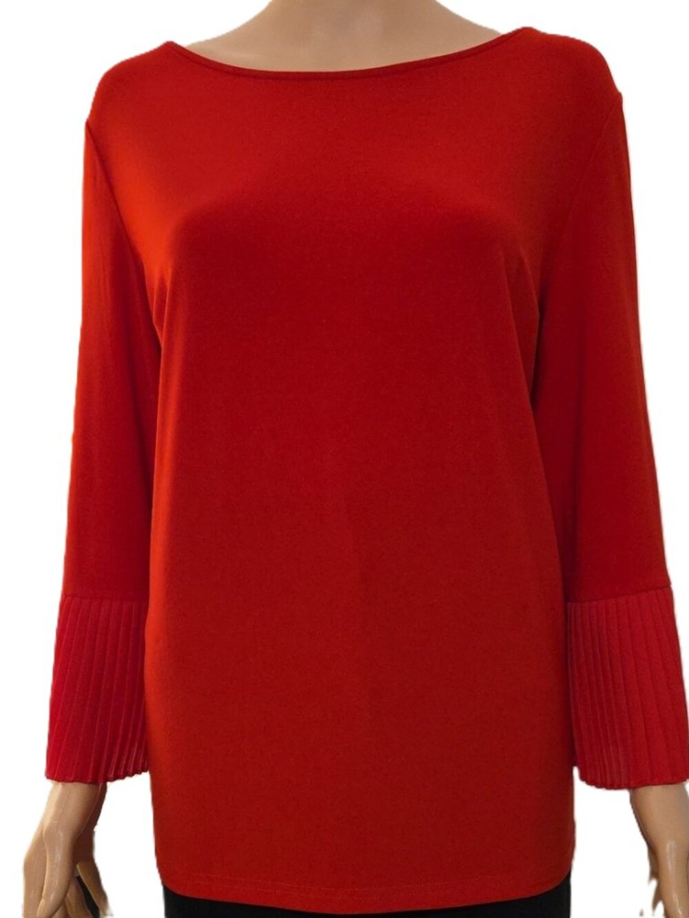 Joseph Ribkoff Red Pleated Bell-Sleeve Blouse